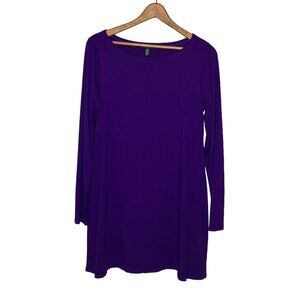 Eileen Fisher Medium M‎ Purple Long Sleeve Viscose Stretch Knit Side Slit Tunic